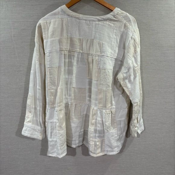 Maeve by Anthropology Zoe Swing Peplum Top Patchwork Cream White Size Medium - Picture 3 of 7